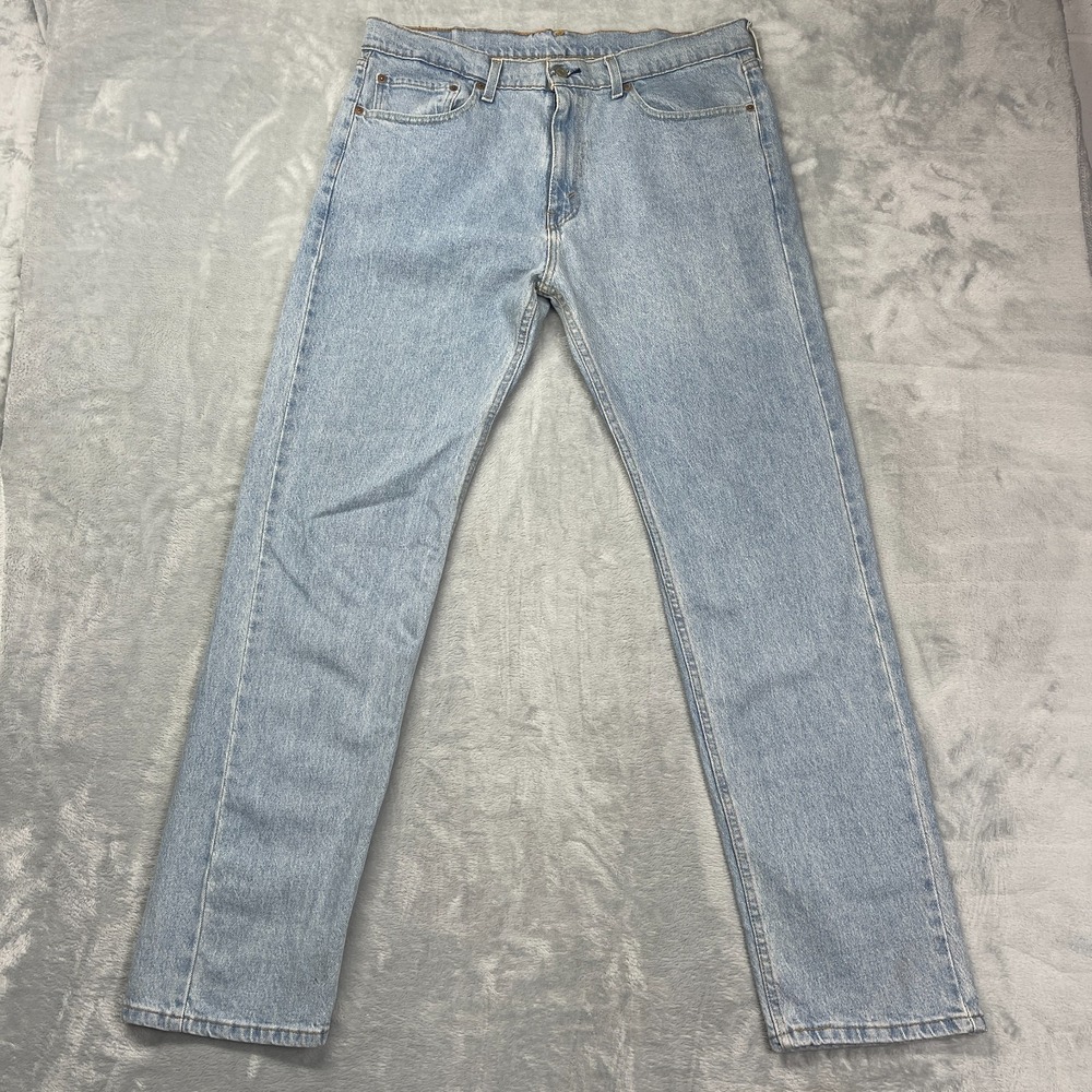 Levi's 505 Jeans Mens 36x34 Blue Denim Light Wash Red Tab Grunge Straight Leg